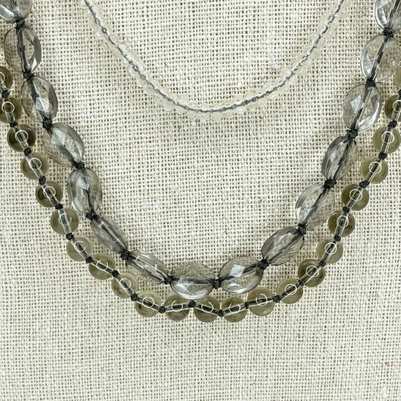 Silver Tone Multi Strand Smokey Beaded Necklace - Picture 5 of 5